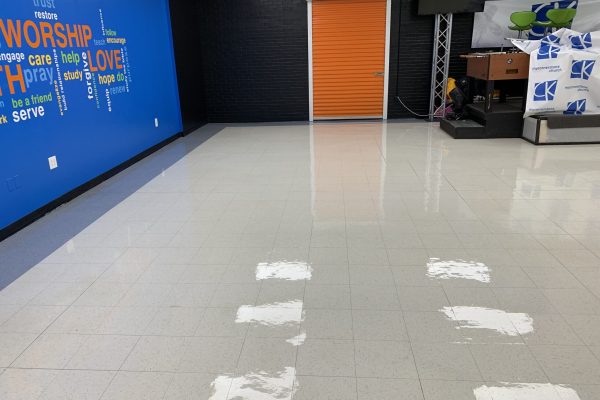 Newly waxed and polished vinyl floor in Charlotte North Carolina church