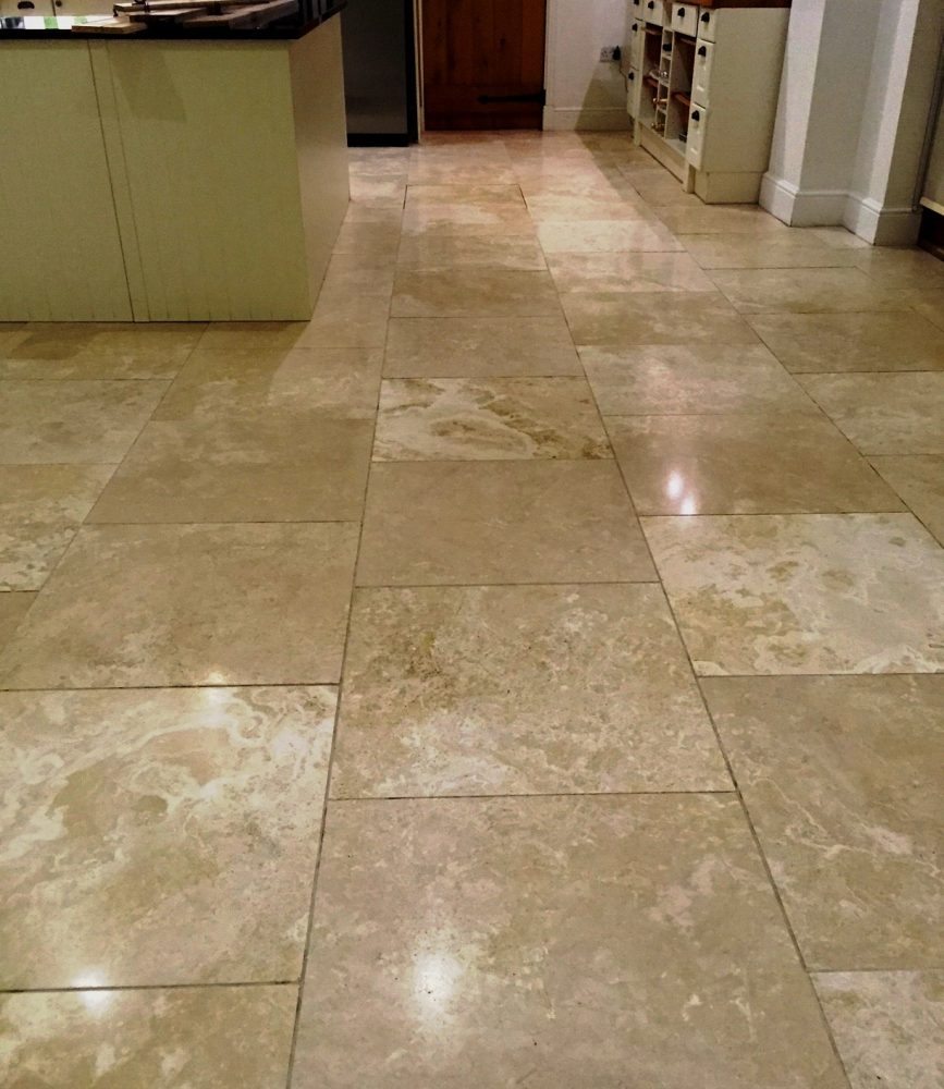 Travertine stone floor cleaning after service in Charlotte NC by Shine Time Floor Care