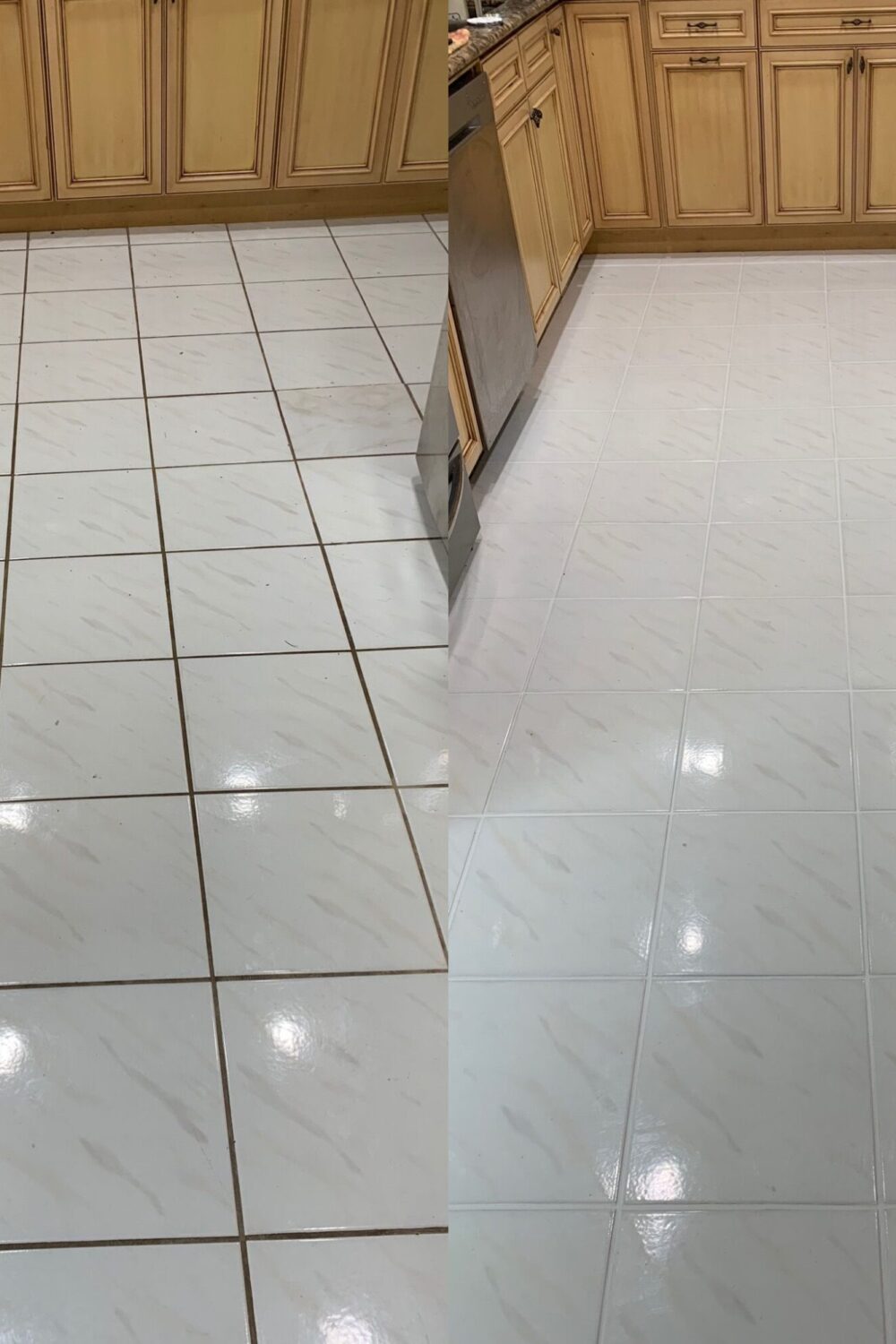 Before and after professional tile and grout cleaning in Charlotte NC by Shine Time Floor Care